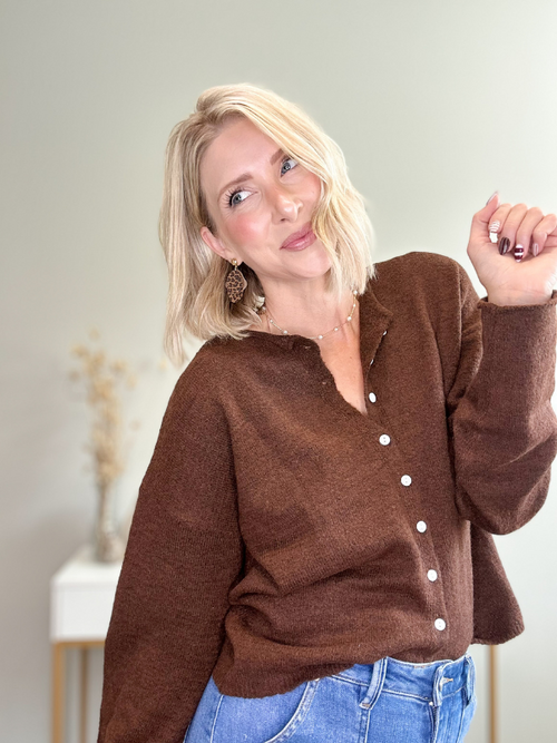 THE EVERYDAY BUTTONED CARDIGAN - CHOCOLATE