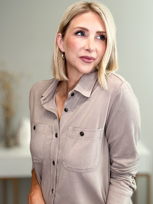DREAMY SOFT BUTTON-UP TOP - TAUPE
