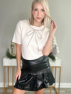 MACIE FAUX LEATHER PLEATED MINI SKIRT - BLACK