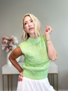 BURST OF SUMMER POINTELLE SWEATER TOP - PASTEL LIME