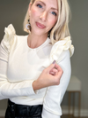 THE CHARLOTTE RUFFLE SHOULDER KNIT TOP - CREAM