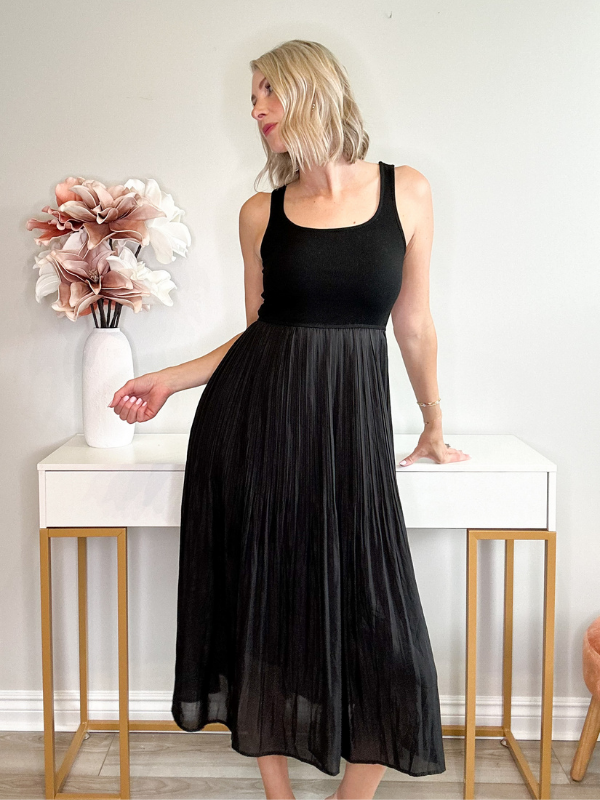 LAYLA PLEATED TANK DRESS - BLACK