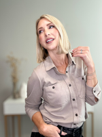 DREAMY SOFT BUTTON-UP TOP - TAUPE