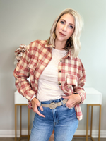 THE MILLIE PLAID LONG SLEEVE SHIRT/JACKET - RED/TAN