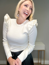THE CHARLOTTE RUFFLE SHOULDER KNIT TOP - CREAM