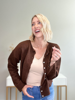 THE EVERYDAY BUTTONED CARDIGAN - CHOCOLATE