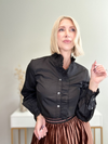 RUFFLED CHARM BUTTON-UP BLOUSE - BLACK