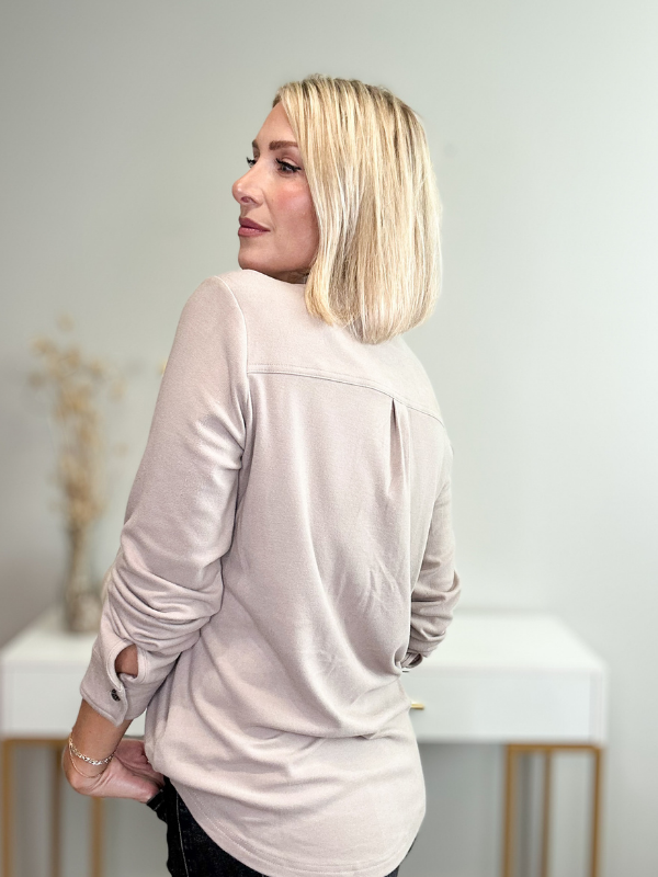 DREAMY SOFT BUTTON-UP TOP - TAUPE
