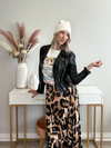 OUT IN THE WILD LEOPARD MIDI SKIRT