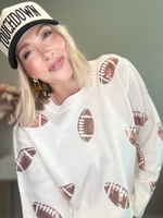 SEQUIN TOUCHDOWN KNIT SWEATER - CREAM