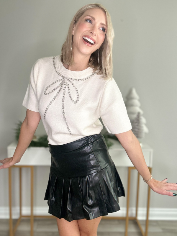 MACIE FAUX LEATHER PLEATED MINI SKIRT - BLACK