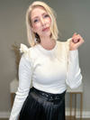 THE CHARLOTTE RUFFLE SHOULDER KNIT TOP - CREAM