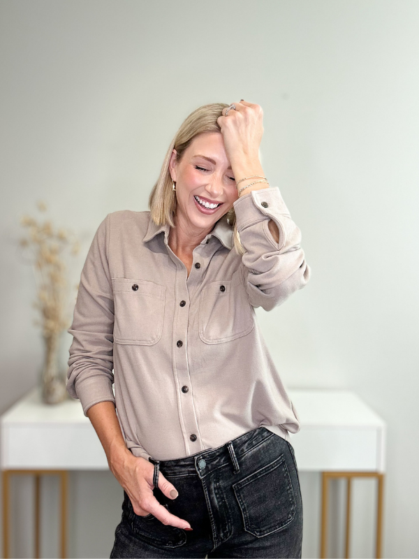 DREAMY SOFT BUTTON-UP TOP - TAUPE