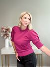 TWILIGHT BLOOM PUFF SLEEVE TOP - DARK MAGENTA