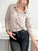 DREAMY SOFT BUTTON-UP TOP - TAUPE