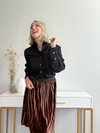 RUFFLED CHARM BUTTON-UP BLOUSE - BLACK