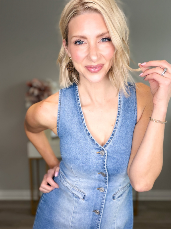 Women's V-Neck Sleeveless Denim Dress