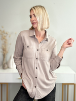 DREAMY SOFT BUTTON-UP TOP - TAUPE