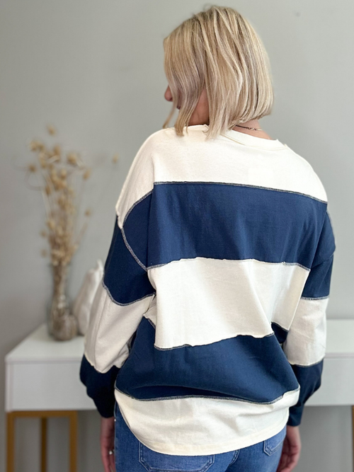A GIRL'S DREAM STRIPED PULLOVER - NAVY + CREAM