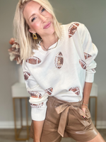 SEQUIN TOUCHDOWN KNIT SWEATER - CREAM