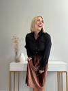 THE JULIETTE VELVET PLEATED SKIRT - BROWN