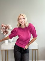 TWILIGHT BLOOM PUFF SLEEVE TOP - DARK MAGENTA