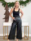THE CITY FAUX LEATHER WIDE LEG PANTS - BLACK
