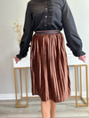 THE JULIETTE VELVET PLEATED SKIRT - BROWN