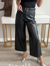 THE CITY FAUX LEATHER WIDE LEG PANTS - BLACK