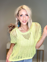 CLAIRE SHORT SLEEVE FISHNET SWEATER - LIME