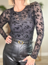 THE BRIELLE BURNOUT VELVET BUTTONED TOP - BLACK