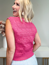 BURST OF SUMMER POINTELLE SWEATER TOP - RASPBERRY CREAM