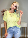 CLAIRE SHORT SLEEVE FISHNET SWEATER - LIME