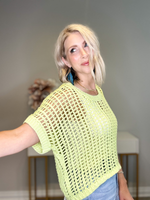 CLAIRE SHORT SLEEVE FISHNET SWEATER - LIME