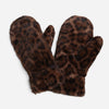 FAUX FUR LEOPARD MITTENS - DARK BROWN/BLACK