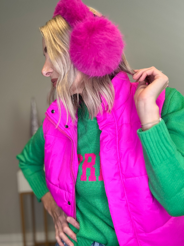 VIVI LONG FAUX FUR EARMUFF - HOT PINK