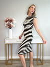 NAOMI STRIPED TANK MIDI DRESS - BLACK/WHITE