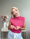 BURST OF SUMMER POINTELLE SWEATER TOP - RASPBERRY CREAM
