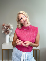 BURST OF SUMMER POINTELLE SWEATER TOP - RASPBERRY CREAM