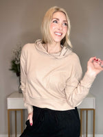 JESSI SOFT RIBBED CROPPED HOODIE - TAUPE