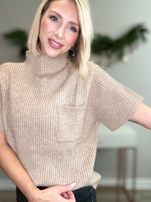 THE SADIE MOCK NECK SWEATER TOP - MOCHA