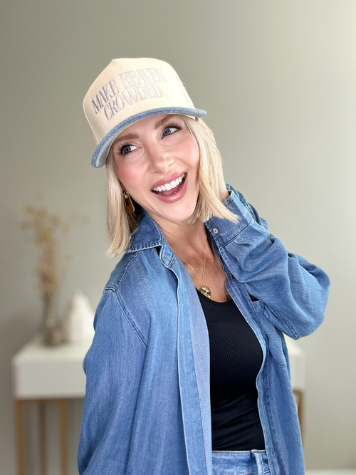 MAKE HEAVEN CROWDED TRUCKER HAT - DENIM