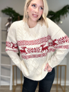 NORDIC PATTERN OVERSIZED SWEATER - CREAM/RED