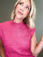 BURST OF SUMMER POINTELLE SWEATER TOP - RASPBERRY CREAM