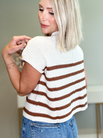 PIPER MOCK NECK STRIPED KNIT TOP - WHITE/TOFFEE