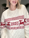 NORDIC PATTERN OVERSIZED SWEATER - CREAM/RED