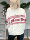 NORDIC PATTERN OVERSIZED SWEATER - CREAM/RED
