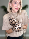 FAUX FUR LEOPARD MITTENS - IVORY/BLACK