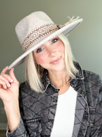 OUT WEST WIDE BRIM FEDORA HAT - GREY/BEIGE