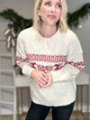 NORDIC PATTERN OVERSIZED SWEATER - CREAM/RED